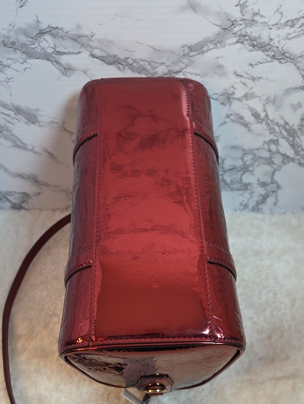 MICHAEL KORS Jet Set Medium Metallic Logo Debossed Duffle/Satchel Cherry NWT - Picture 7 of 10